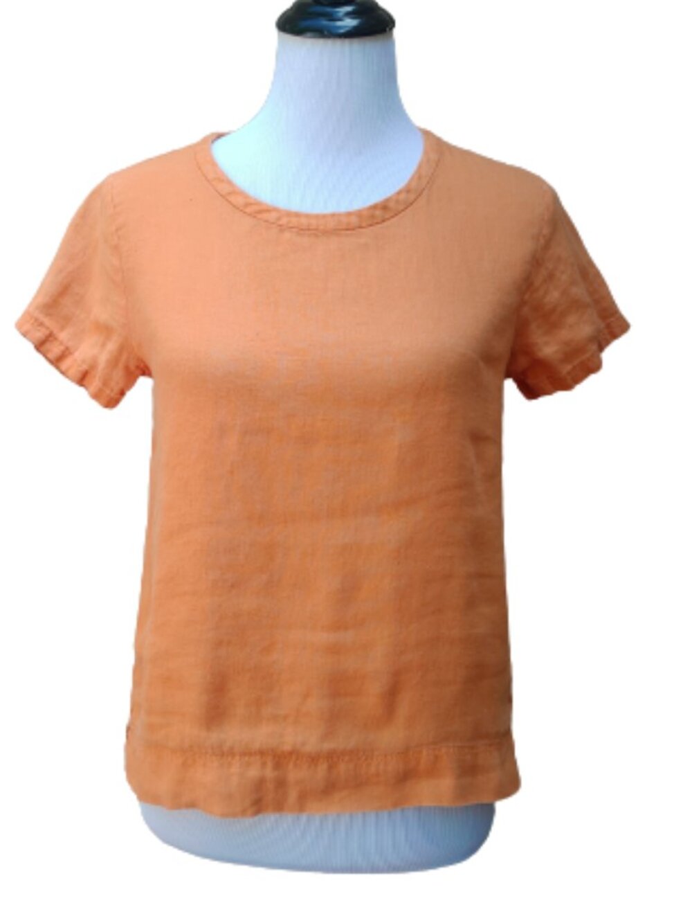 GAP Orange 100% Linen Blouse Solid Short Sleeves Hi-Lo Crewneck